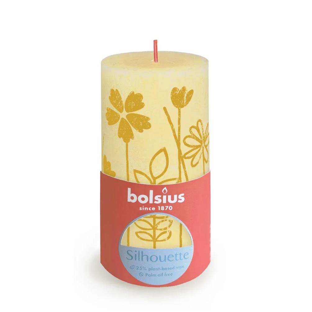 Bolsius Butter Yellow Rustic Silhouette Pillar Candle  13cm x 7cm £7.19